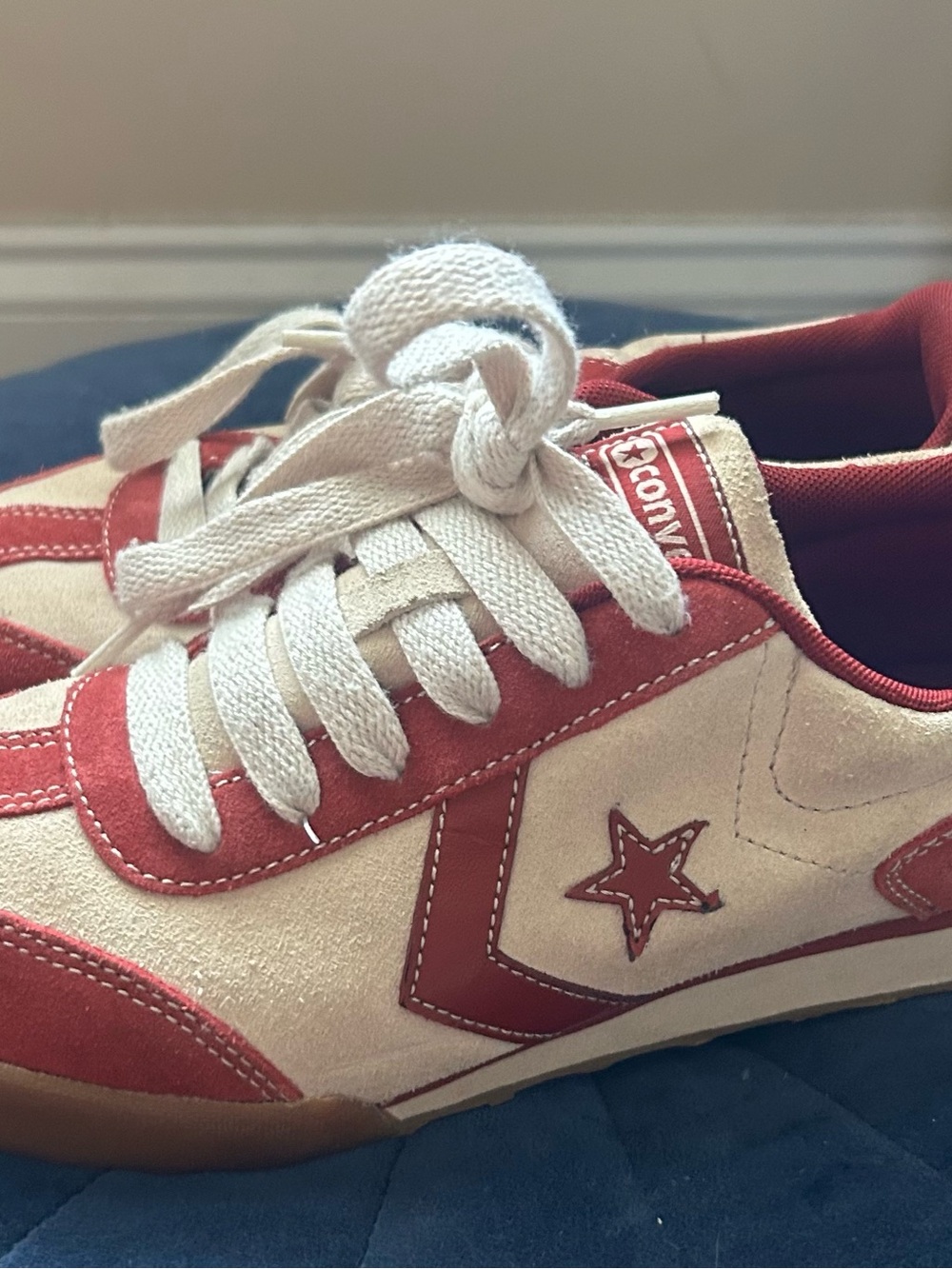 Converse Vintage Red and Cream Low-Top Star Sneakers